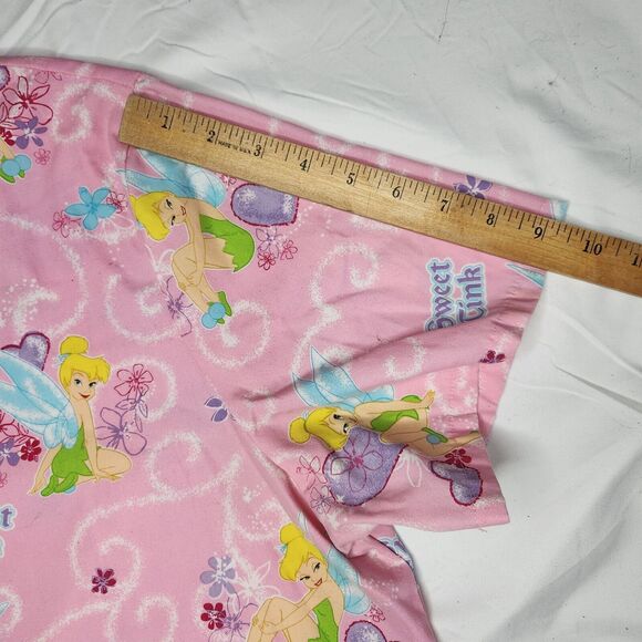 Disney Womens XL Sweet Tink Tinkerbell Scrub Top PInk - Picture 9 of 10